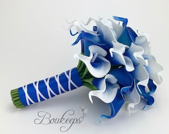 Royal Blue Bridal Bouquet, Royal Blue Bouquet, Real Touch Royal Blue Calla Lily Bouquet, Royal Blue, Bridal Bouquet, Picasso Royal Blue