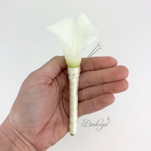 CHOOSE RIBBON COLOR Ivory Calla Lily Boutonniere, Real Touch Calla Lily Boutonniere, Ivory Calla Lily, Calla Lily Boutonniere, Groom image 3