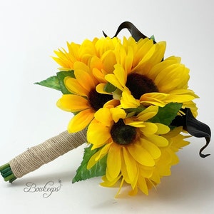 Choose Calla Lily & Ribbon Color - Sunflower and Black Calla Lily Bouquet, Sunflower Bridal Bouquet, Flower Girl, Toss Bouquet, Black