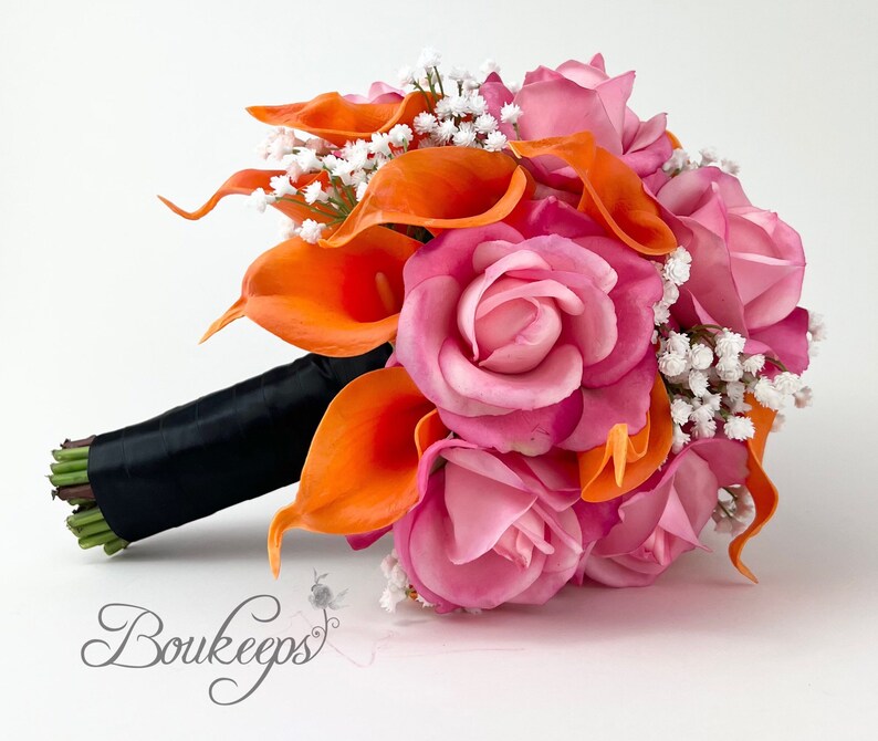 orange and white calla lily bouquet