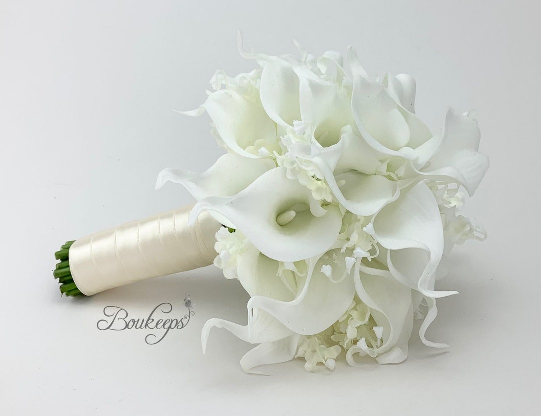 CHOOSE RIBBON COLOR White Calla Lily and Lily of the Valley Bouquet ...