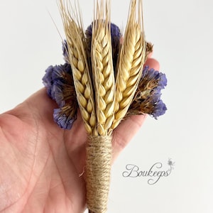 Wheat & Purple Wildflower Boutonniere, Dried Wheat and Wildflower Boutonniere, Wheat Wedding, Dried Wheat, Rustic Wedding, Twine