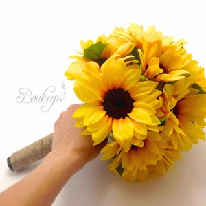 Ramo de girasol, dama de honor de girasol / ramo de novia con gemelo, ramo de novia de girasol, ramo de dama de honor de girasol