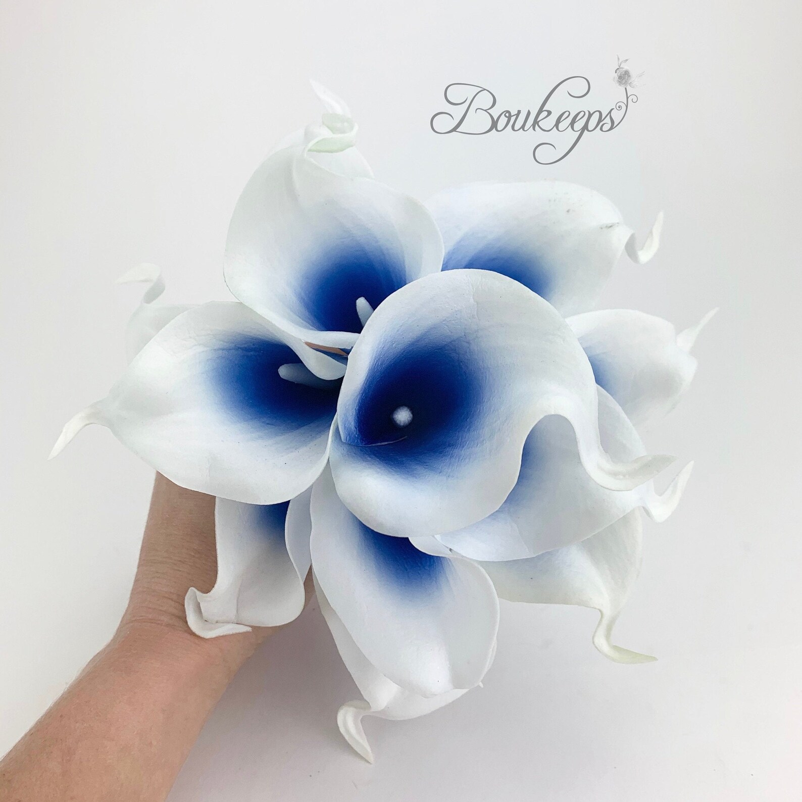 Royal Blue and White Calla Lily Bouquet Real Touch Picasso - Etsy