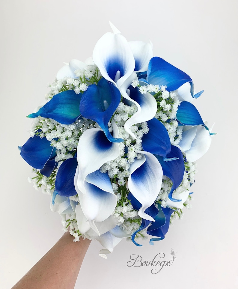 CHOOSE RIBBON COLOR Royal Blue Calla Lily Bouquet Royal | Etsy
