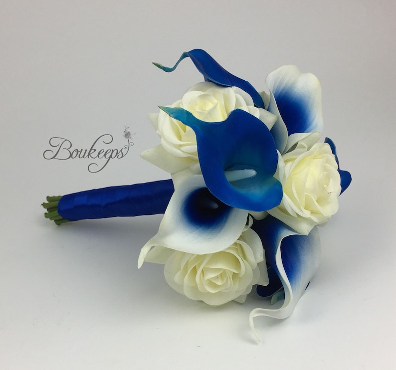 CHOOSE RIBBON COLOR Royal Blue Calla Lily Bouquet Royal - Etsy