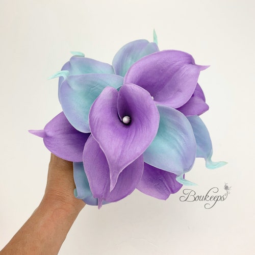 Purple Turquoise Rose Calla Lily Bridal Wedding Bouquet - Etsy