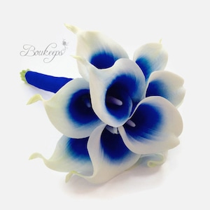 CHOOSE RIBBON COLOR Royal Blue Calla Lily Bouquet, Real Touch Picasso ...