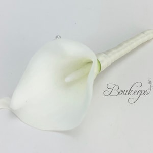 CHOOSE RIBBON COLOR - Ivory Calla Lily Boutonniere, Real Touch Calla Lily Boutonniere, Ivory Calla Lily, Calla Lily Boutonniere, Groom