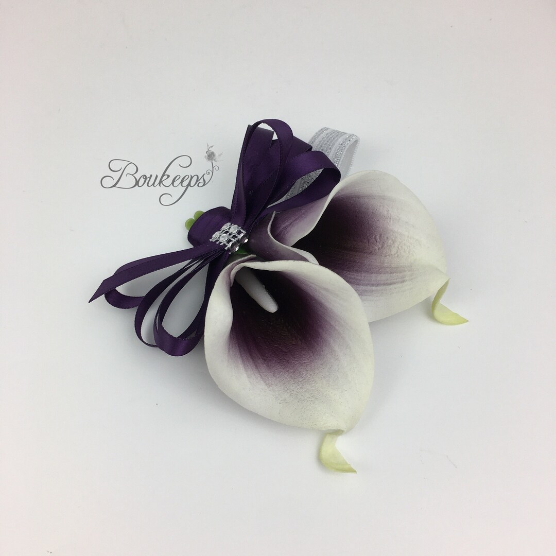 CHOOSE RIBBON COLOR Purple Calla Lily Corsage Real Touch - Etsy