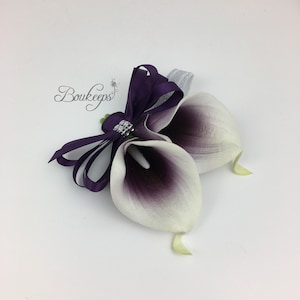 CHOOSE RIBBON COLOR - Purple Calla Lily Corsage, Real Touch Calla Lily, Real Touch Corsage, Calla Lily Wrist Corsage, Picasso Purple Corsage