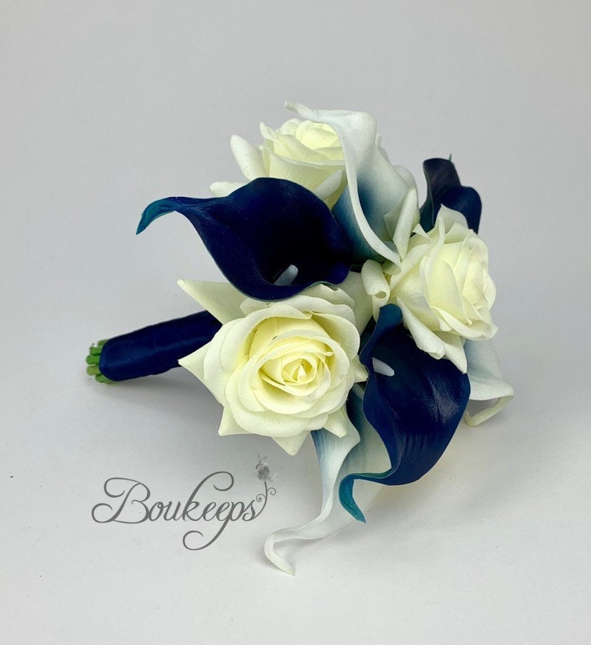 CHOOSE RIBBON COLOR Navy Blue Calla Lily Bouquet Navy Blue | Etsy