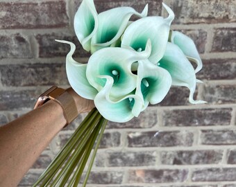 Choose your quantity - Picasso Mint Green Real Touch Mini Calla Lilies