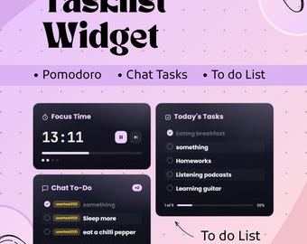 Tasklist Widget for StreamElements | Twitch Stream Overlay, Pomodoro Coworking Timer, OBS To-Do List