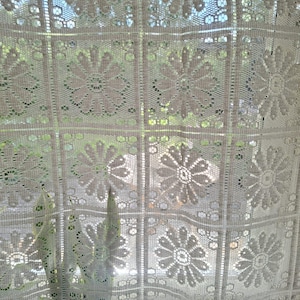 Vintage swedish pair of lace curtains flower pattern cottagecore farmhouse scandinavian design