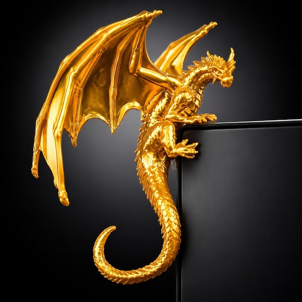 3D Printed Dragon Monitor Figurine | Climbing Fantasy Dragon Desk Decor | Gaming Monitor Screen Edge Ornament | Unique Gift for Gamers