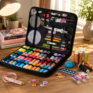 Complete Sewing Kit with Case | Portable Travel Sewing Kit | DIY Embroidery Repair Kit with Thread Needles Scissors Buttons & Tape Measure