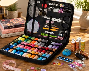 Complete Sewing Kit with Case | Portable Travel Sewing Kit | DIY Embroidery Repair Kit with Thread Needles Scissors Buttons & Tape Measure