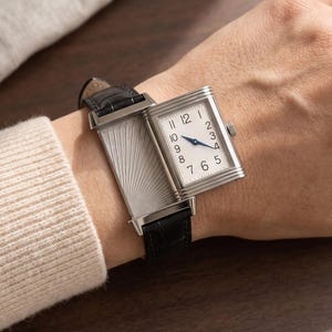 Rectangular Quartz Watch | Art De co Silver Tone Wristwatch with Black Embossed Strap