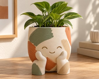Vaso moderno con effetto pennellata, stampato in 3D, piccolo vaso da interno per piante grasse