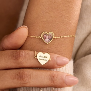 Personalisiertes Herz-Fotoarmband, zartes Fotoarmband, Erinnerungsarmband, Geburtstagsgeschenk für sie, Jahrestagsgeschenk, Weihnachtsgeschenk für Mama