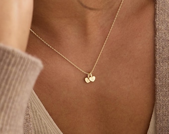Tiny Multiple 3D Heart Charm Necklace, 14K Gold Plated Initial Letter Necklace, Family Necklace, Personalised Gifts for Her, Christmas Gift