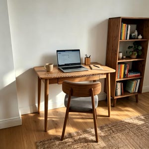Bureau d'ordinateur en chêne massif avec tiroir, petit poste de travail pour la maison, grain de bois naturel, livraison gratuite