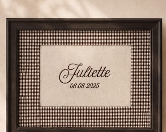 Embroidered Baby Name Sign Personalized Birth Date Nursery Wall Decor Newborn Keepsake Baby Shower Gift Custom Linen Art