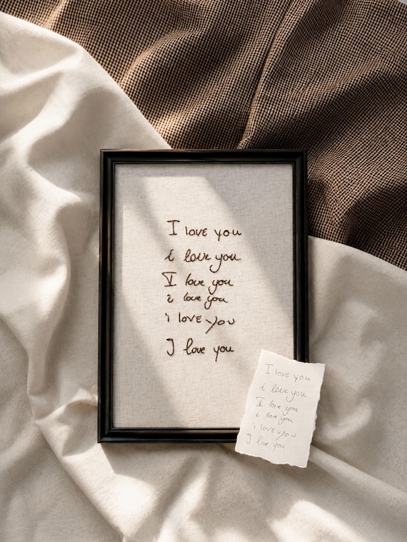 Handwritten Family Messages Embroidered on Linen Personalized I Love You Keepsake Custom Handwriting Gift Nursery Decor Mother's Day