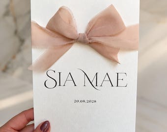 Personalized Birth Announcement Card Physical Baby Announcement Luxury A6 Birth Card with Ribbon Baby Girl or Boy