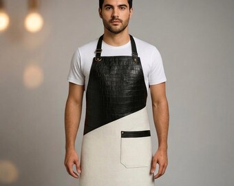 Leather Apron, Two Tone Croc Embossed Design, Chef BBQ Gift for Him