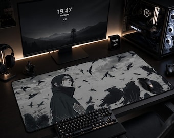 Tappetino da scrivania Dark Anime Raven, tappetino per mouse da gaming XL, configurazione scrivania gotica, regalo per giocatori