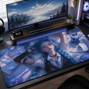 Anime Girl Gaming Desk Mat, Large Extended Mouse Pad, Kawaii Workspace Decor