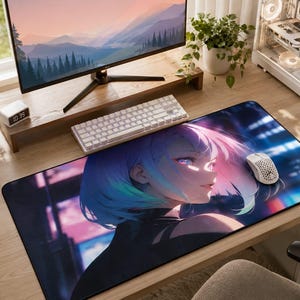 Cyberpunk Anime Desk Mat, XL Gaming Mouse Pad, Neon Extended Mousepad