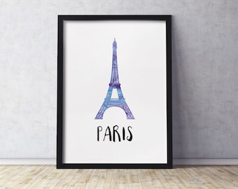 Paris France Eiffel Tower Art Print | Silhouette with Watercolor Look | Multiple Sizes Available | Unframed Print Mailed to You