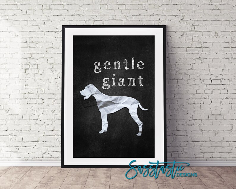 Great Dane Art Print Gentle Giant Chalkboard Look Multiple Sizes Available Mailed Unframed Print image 1