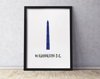 Washington DC Washington Monument Art Print | Silhouette with Vintage Map | Multiple Sizes Available | Unframed Print Mailed to You