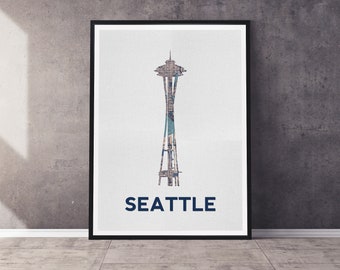 Seattle WA Art Print | Space Needle | Silhouette with Vintage Map | Multiple Sizes Available | Unframed Print Mailed to YouPoster