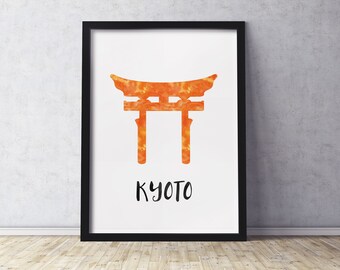 Kyoto Japan Shinto Schrein Kunstdruck | Silhouette im Aquarell-Look | Mehrere Größen verfügbar | Ungerahmtes Poster an Sie versendet