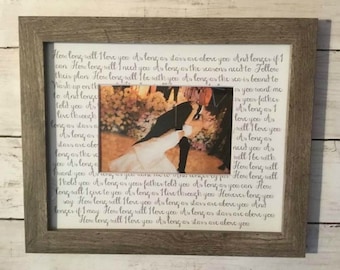 Custom Framed Song Lyric Gift, Wedding Gift, Gift for Her, Engagement Gift, Father of the Bride Gift, Anniversary Gift rustic