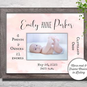 Personalized Baby Photo Frame | Newborn New Baby Gifts | Custom Birth Info statistic Picture Frame, Baby Announcement Keepsake Gift