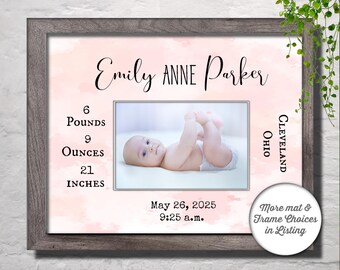 Personalized Baby Photo Frame | Newborn New Baby Gifts | Custom Birth Info statistic Picture Frame, Baby Announcement Keepsake Gift
