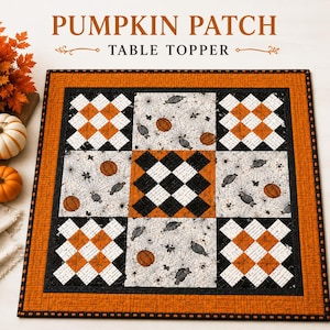 Halloween Table Topper Pattern PDF, Spooky Quilt Pattern, Fall Table Decor Quilt, Pumpkin Patchwork Quilt, Instant Download