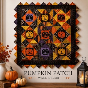 Halloween-Wandbehang-Muster (PDF), Kürbis-Quiltmuster, Prairie-Point-Quilt, Gruselige Patchwork-Dekoration, Sofort-Download