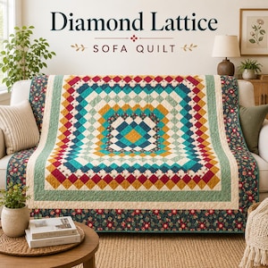 Sofa Quilt Pattern PDF, Modern Geometric Quilt Pattern, Hexagon Patchwork Throw Quilt, Contemporary Sofa Throw, Instant Download
