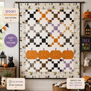 Halloween quiltpatroon (PDF), pompoenquiltpatroon, Halloweenmagie quilt, quilt met foundation paper piecing, patchwork quiltpatroon, direct downloaden