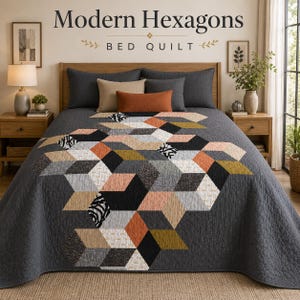 Hexagon Quilt Pattern PDF, Modern Geometric Quilt Pattern, Honeycomb Patchwork Throw Quilt, Contemporary Quilt, Instant Download