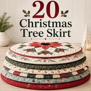 20 Christmas Tree Skirt Patterns PDF Bundle | Quilted Tree Skirt Sewing Patterns | Holiday Patchwork Quilt Pattern Instant Download
