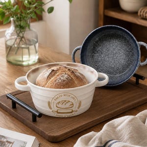 Handmade Ceramic Bread Pan with Handles, Personalized Tableware, Artisan Sourdough Baker Dish, Rustic Pottery Bakeware Gift for Home Bakers