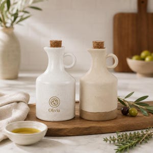 Wabi-Sabi Hand Thrown Oil Dispenser, Two-Tone Speckled Ceramic Pitcher, Farmhouse Pantry Decor, Wedding Table Servingware, New Home Present